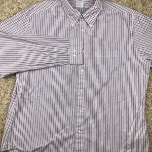 Brooks Brothers Regent Button Up Shirt Mens XL White Blue Red Stripes Cotton